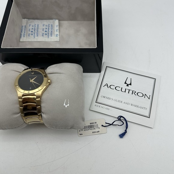 VTG 07 Accutron Belize Gold Tone Stainless Steel Watch Black Face 27B64 Ret $650 - Picture 3 of 13
